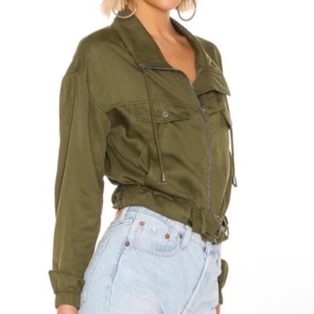 Lovers + Friends Bomber Army Green Jacket Women Sz Medium Military Cargo Grunge